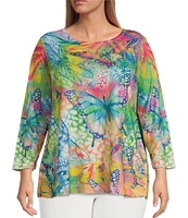 Ali Miles Plus Size Knit Printed Scoop Neck 3/4 Sleeve Tunic