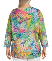 Ali Miles Plus Size Knit Printed Scoop Neck 3/4 Sleeve Tunic
