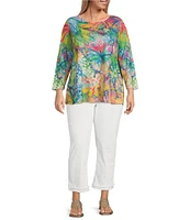 Ali Miles Plus Size Knit Printed Scoop Neck 3/4 Sleeve Tunic