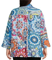 Ali Miles Plus Size Medallion Print Wire Collar 3/4 Sleeves Button Front Tunic
