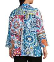 Ali Miles Plus Size Medallion Print Wire Collar 3/4 Sleeves Button Front Tunic