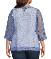 Ali Miles Plus Size Mesh Woven V-Neck Elbow Sleeve Jacket