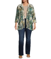 Ali Miles Plus Size Printed 3/4 Sleeve Open Front Kimono