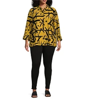 Ali Miles Plus Size Printed Collared 3/4 Cuffed Sleeve Button Down Top