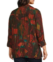 Ali Miles Plus Size Printed Collared 3/4 Sleeve Button Down Top