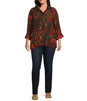 Ali Miles Plus Size Printed Collared 3/4 Sleeve Button Down Top