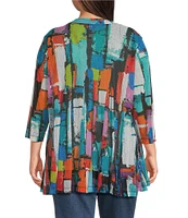 Ali Miles Plus Size Printed Mesh 3/4 Sleeve Open-Front Kimono
