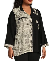 Ali Miles Plus Size Printed Point Collar 3/4 Sleeve Button Down Top