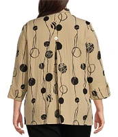 Ali Miles Plus Size Printed Woven Crinkle Wire Collar 3/4 Sleeve Button Front Tunic