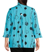 Ali Miles Plus Size Printed Woven Crinkle Wire Collar 3/4 Sleeve Button Front Tunic