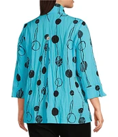 Ali Miles Plus Size Printed Woven Crinkle Wire Collar 3/4 Sleeve Button Front Tunic