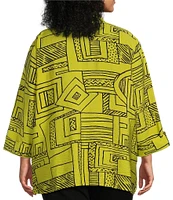 Ali Miles Plus Size Printed Woven Wire Collar 3/4 Sleeve Button-Front Blouse
