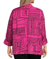Ali Miles Plus Size Printed Woven Wire Collar 3/4 Sleeve Button-Front Blouse