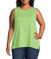Ali Miles Plus Size Crepe Lux Crew Neck Sleeveless Tank