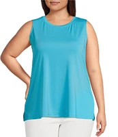 Ali Miles Plus Size Crepe Lux Crew Neck Sleeveless Tank