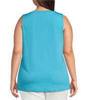 Ali Miles Plus Size Crepe Lux Crew Neck Sleeveless Tank