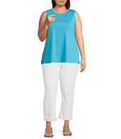 Ali Miles Plus Size Crepe Lux Crew Neck Sleeveless Tank