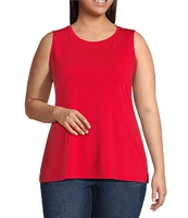 Ali Miles Plus Size Crepe Lux Crew Neck Sleeveless Tank