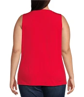 Ali Miles Plus Size Crepe Lux Crew Neck Sleeveless Tank