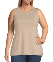 Ali Miles Plus Size Crepe Lux Crew Neck Sleeveless Tank