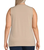 Ali Miles Plus Size Crepe Lux Crew Neck Sleeveless Tank