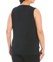 Ali Miles Plus Size Crepe Lux Crew Neck Sleeveless Tank