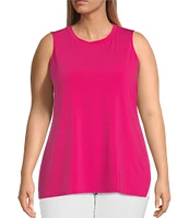 Ali Miles Plus Size Crepe Lux Crew Neck Sleeveless Tank