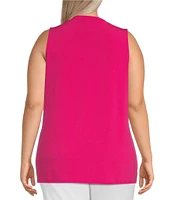 Ali Miles Plus Size Crepe Lux Crew Neck Sleeveless Tank
