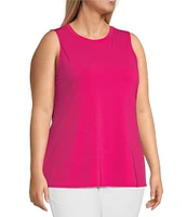 Ali Miles Plus Size Crepe Lux Crew Neck Sleeveless Tank