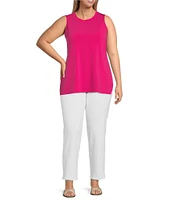 Ali Miles Plus Size Crepe Lux Crew Neck Sleeveless Tank