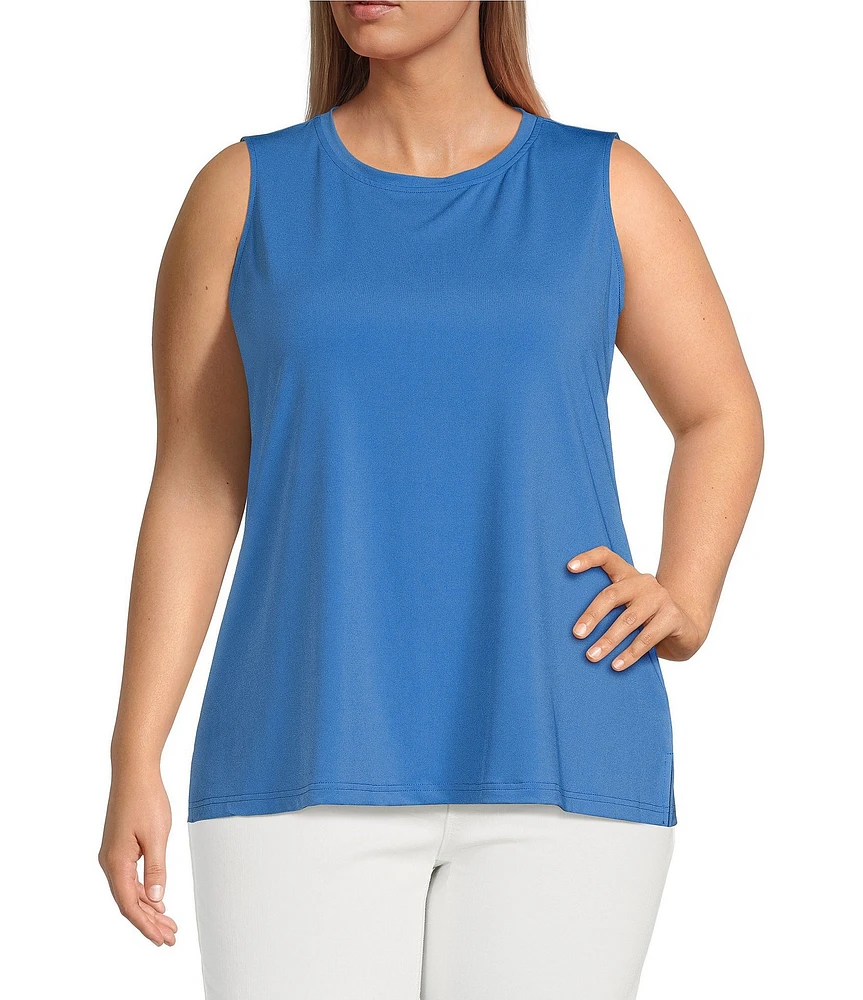 Ali Miles Plus Size Crepe Lux Crew Neck Sleeveless Tank