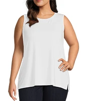 Ali Miles Plus Size Crepe Lux Crew Neck Sleeveless Tank