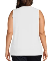 Ali Miles Plus Size Crepe Lux Crew Neck Sleeveless Tank