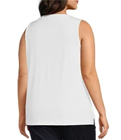 Ali Miles Plus Size Crepe Lux Crew Neck Sleeveless Tank