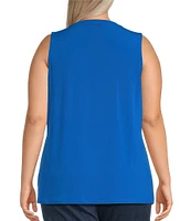 Ali Miles Plus Size Crepe Lux Crew Neck Sleeveless Tank