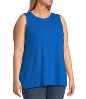 Ali Miles Plus Size Crepe Lux Crew Neck Sleeveless Tank