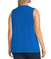 Ali Miles Plus Size Crepe Lux Crew Neck Sleeveless Tank