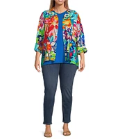 Ali Miles Plus Size Crepe Lux Crew Neck Sleeveless Tank