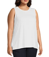 Ali Miles Plus Size Crepe Lux Crew Neck Sleeveless Tank