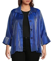 Ali Miles Plus Size Shimmer Collared 3/4 Wide Sleeve Button Up Jacket