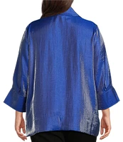 Ali Miles Plus Size Shimmer Collared 3/4 Wide Sleeve Button Up Jacket