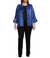 Ali Miles Plus Size Shimmer Collared 3/4 Wide Sleeve Button Up Jacket