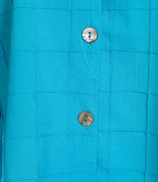 Ali Miles Plus Size Solid Allover Textured Square Pattern Soft Point Collar 3/4 Sleeve Button Front Tunic
