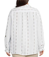 Ali Miles Plus Size Stripe Dotted Geometric Wire Collar 3/4 Roll-Tab Sleeve Tunic