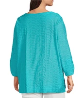 Ali Miles Plus Size Textured Knit Round Neck 3/4 Sleeve Hi-Low Hem Top