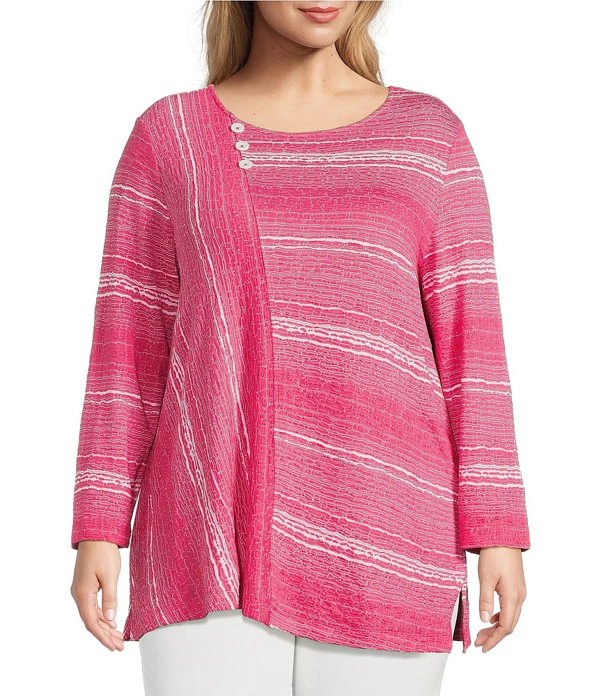Ali Miles Plus Size Textured Knit Round Neck Long Sleeve Top