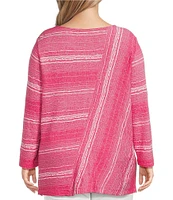 Ali Miles Plus Size Textured Knit Round Neck Long Sleeve Top