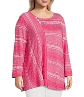 Ali Miles Plus Size Textured Knit Round Neck Long Sleeve Top