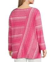 Ali Miles Plus Size Textured Knit Round Neck Long Sleeve Top