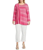 Ali Miles Plus Size Textured Knit Round Neck Long Sleeve Top